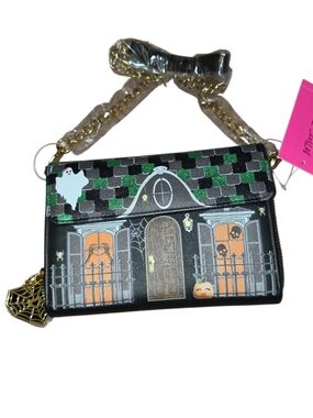 Betsey Johnson Haunted House Crossbody Wallet Halloween Purse Spider Charm Nwt